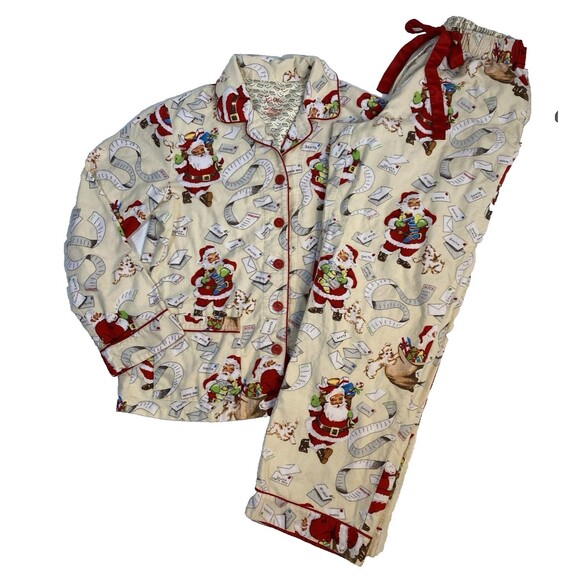 Nick & Nora sz M Christmas Santa Flannel Pajamas - Picture 1 of 14